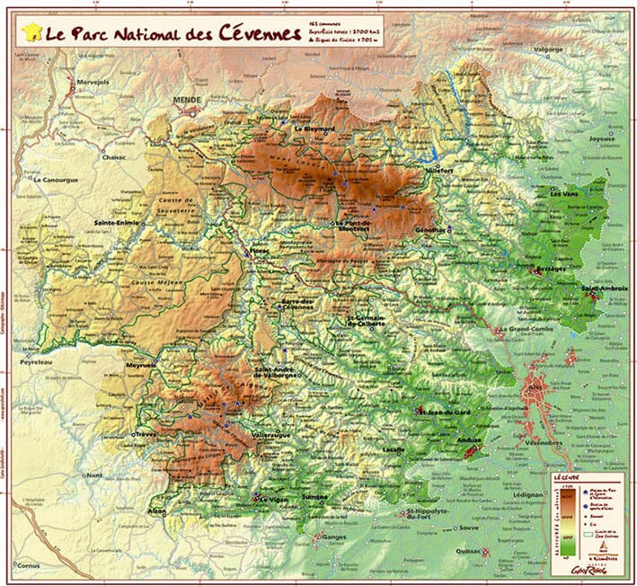 Carte en relief - Le Parc National des Cévennes - 31 x 31 cm | Relief Editions carte en relief Reliefs Editions Default Title