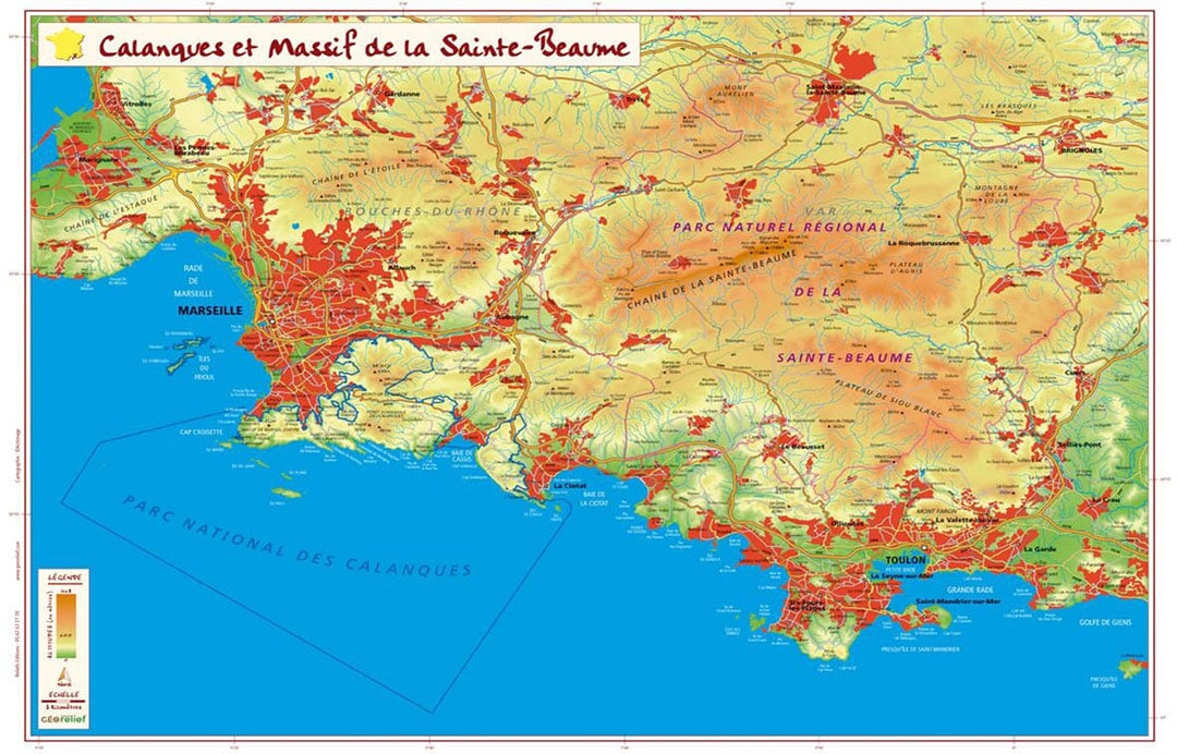 Carte en relief petit format - Les Calanques et le Massif de La Sainte- Baume - 31 X 42 cm carte relief petit format Reliefs Editions 