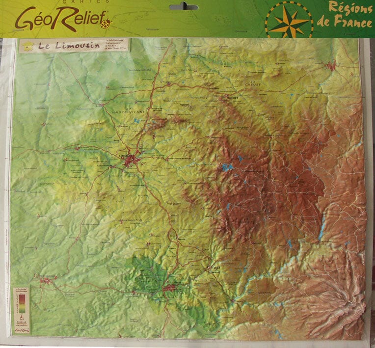 Carte en relief petit format - Limousin - 42,5 X 42,5 cm carte relief petit format Reliefs Editions 