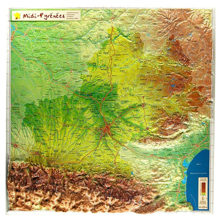 Carte en relief petit format - Midi-Pyrénées - 42,5 X 42,5 cm carte en relief Reliefs Editions Default Title