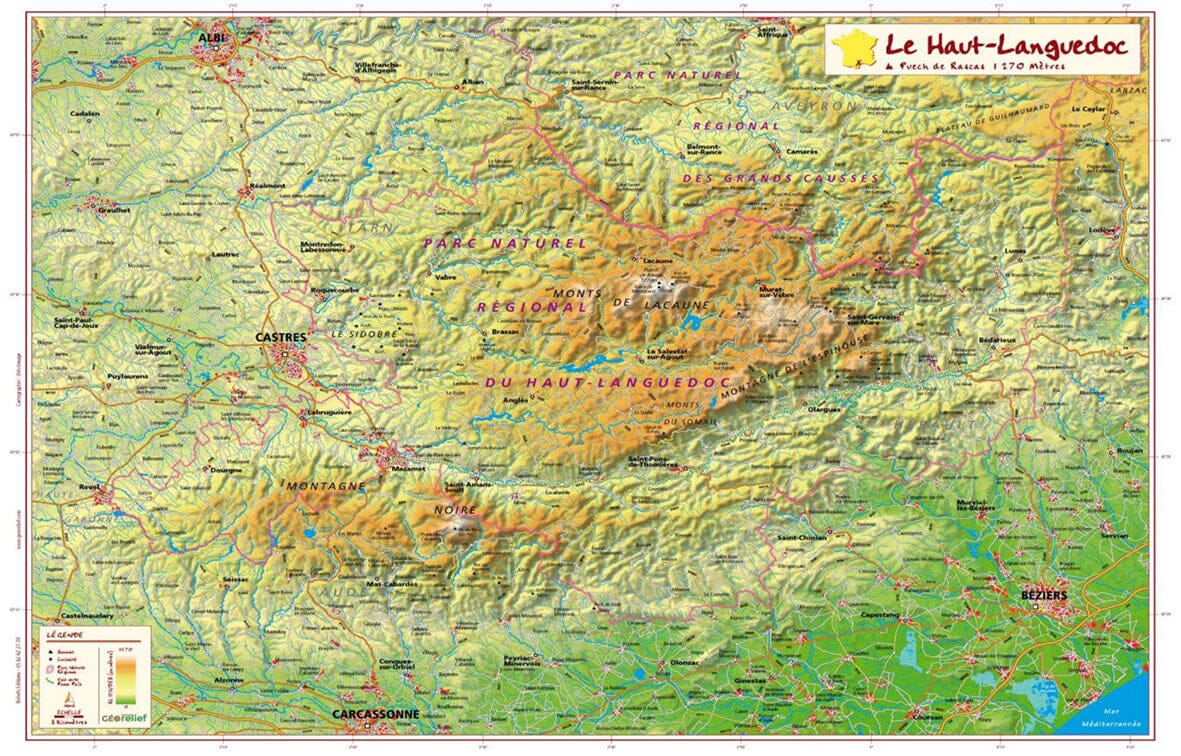 Carte en relief petit format - Parc naturel régional du Haut-Languedoc - 31 X 42 cm carte en relief Reliefs Editions Default Title