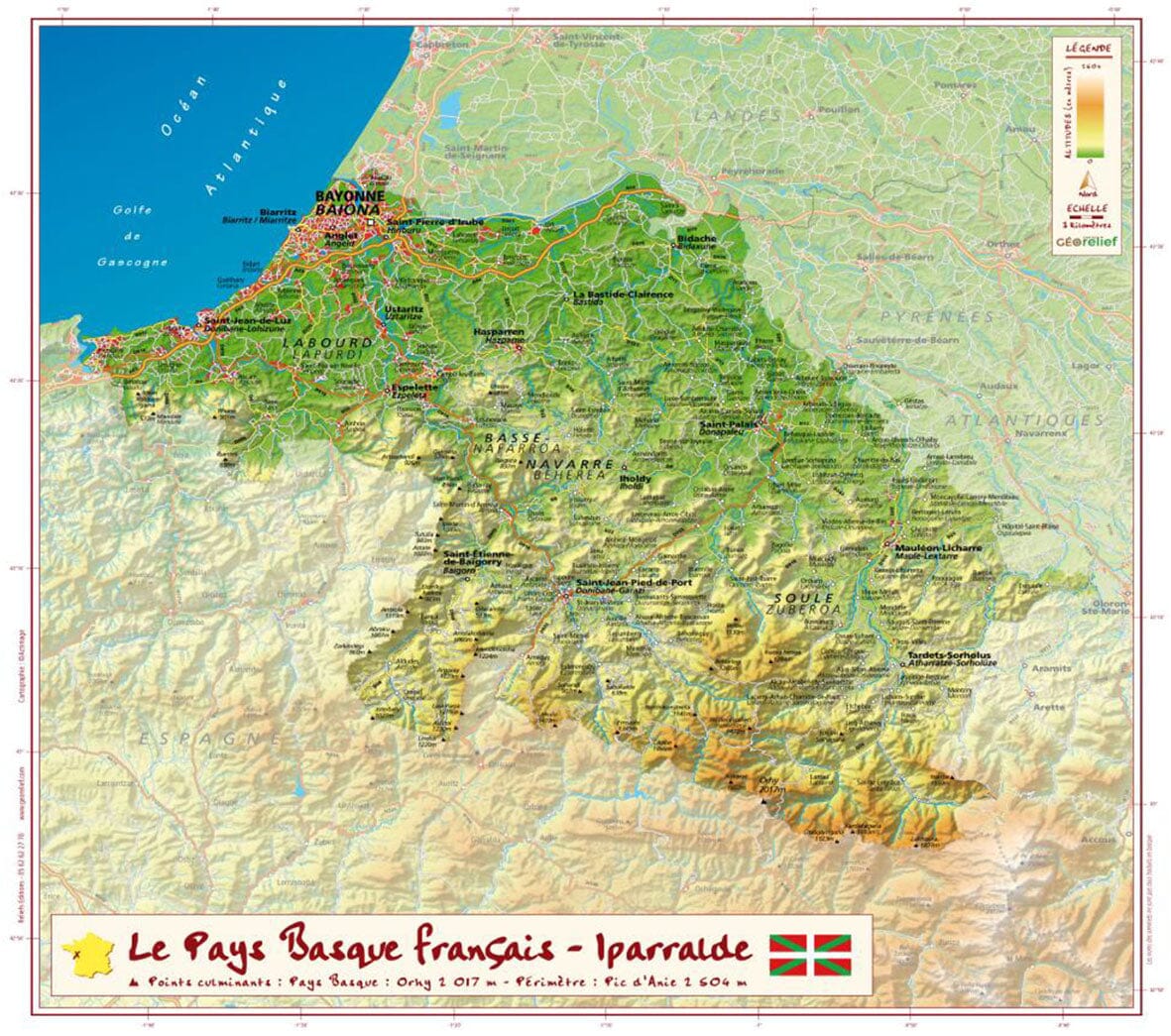 Basque Historical Map Relief map - French Basque Country - 31 x 31 cm | Relief Editions ...