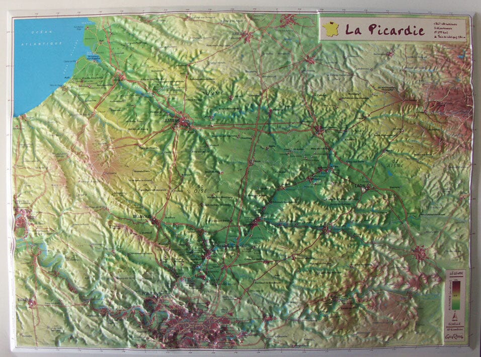 Carte en relief petit format - Picardie - 31,6 X 42,2 cm carte en relief Reliefs Editions Default Title