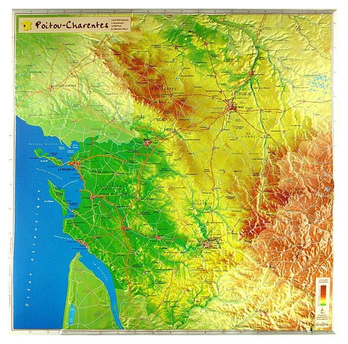 Carte en relief - Poitou-Charentes - 42 X 42 cm | Relief Editions carte en relief Reliefs Editions Default Title