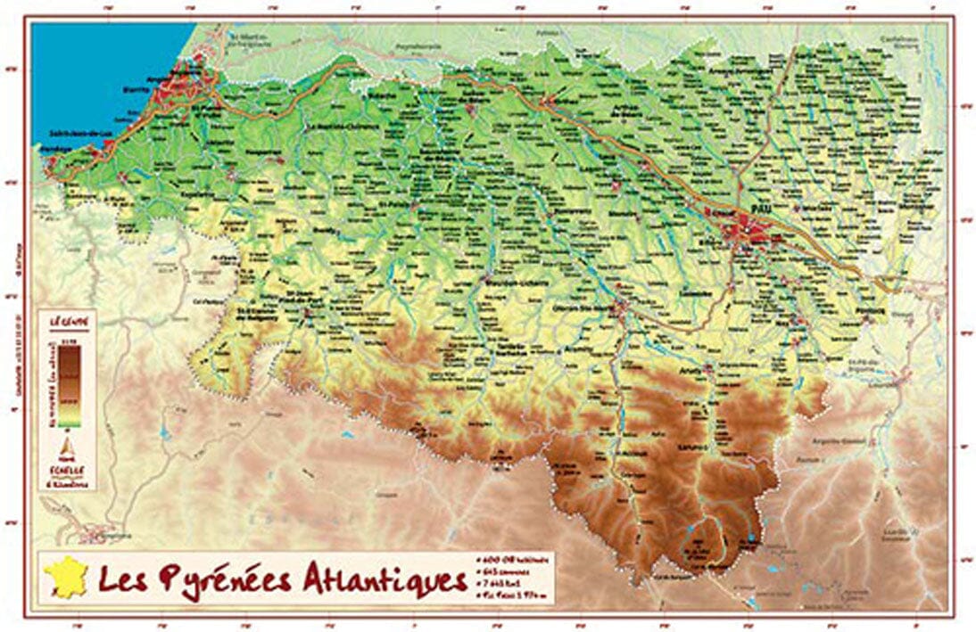 Carte en relief petit format - Pyrénées-Atlantiques - 21,3 X 31,1 cm carte en relief Reliefs Editions Default Title