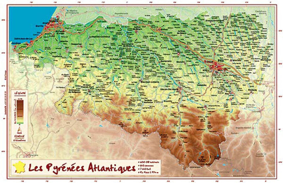 Carte en relief petit format - Pyrénées-Atlantiques - 21,3 X 31,1 cm carte relief petit format Reliefs Editions 