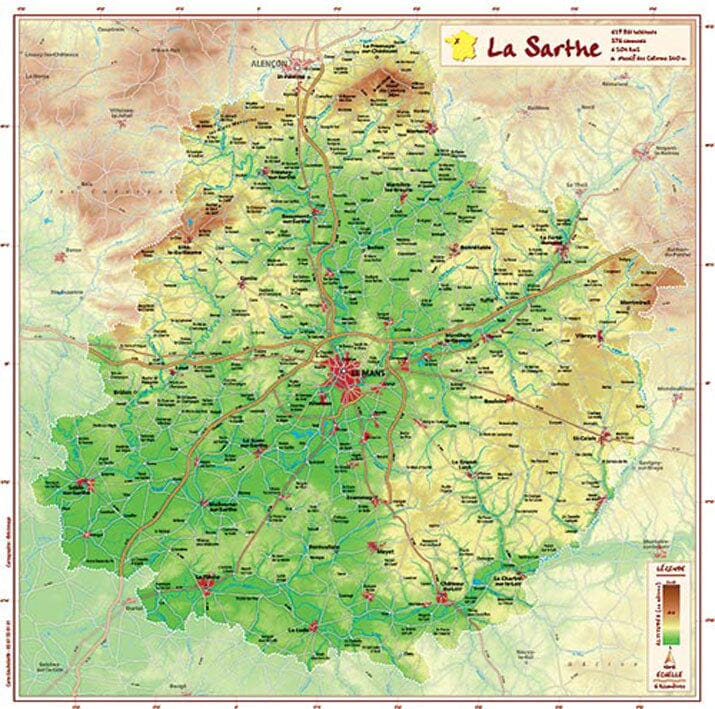 Carte en relief petit format - Sarthe - 31,6 X 31,8 cm carte relief petit format Reliefs Editions 