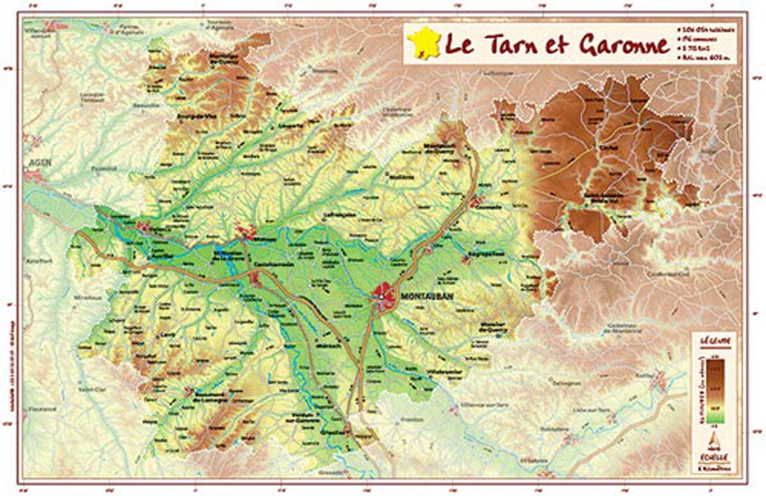 Carte en relief petit format - Tarn-et-Garonne - 21,9 X 31,7 cm carte en relief Reliefs Editions Default Title