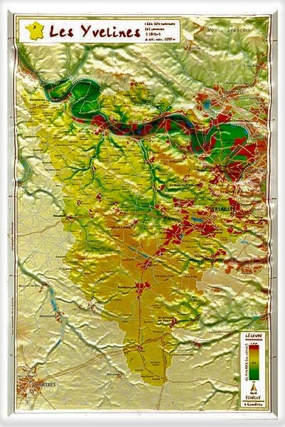 Carte en relief - Yvelines - 31 X 21 cm | Relief Editions carte en relief Reliefs Editions