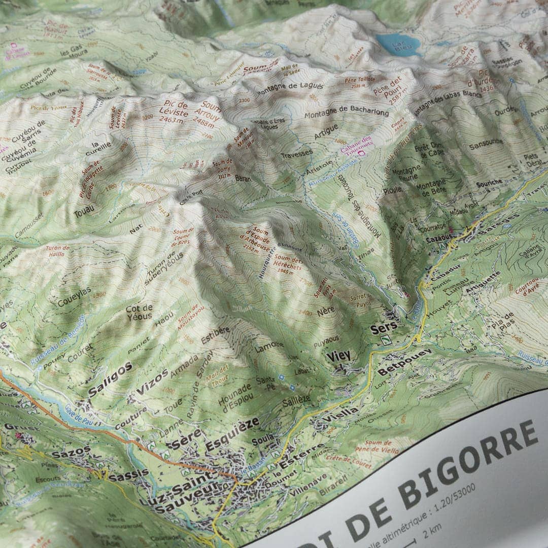 Carte en relief - Pic du Midi de Bigorre - 70 x 50 x 6,5 cm | Dénivelés Editions carte en relief Dénivelés Editions 
