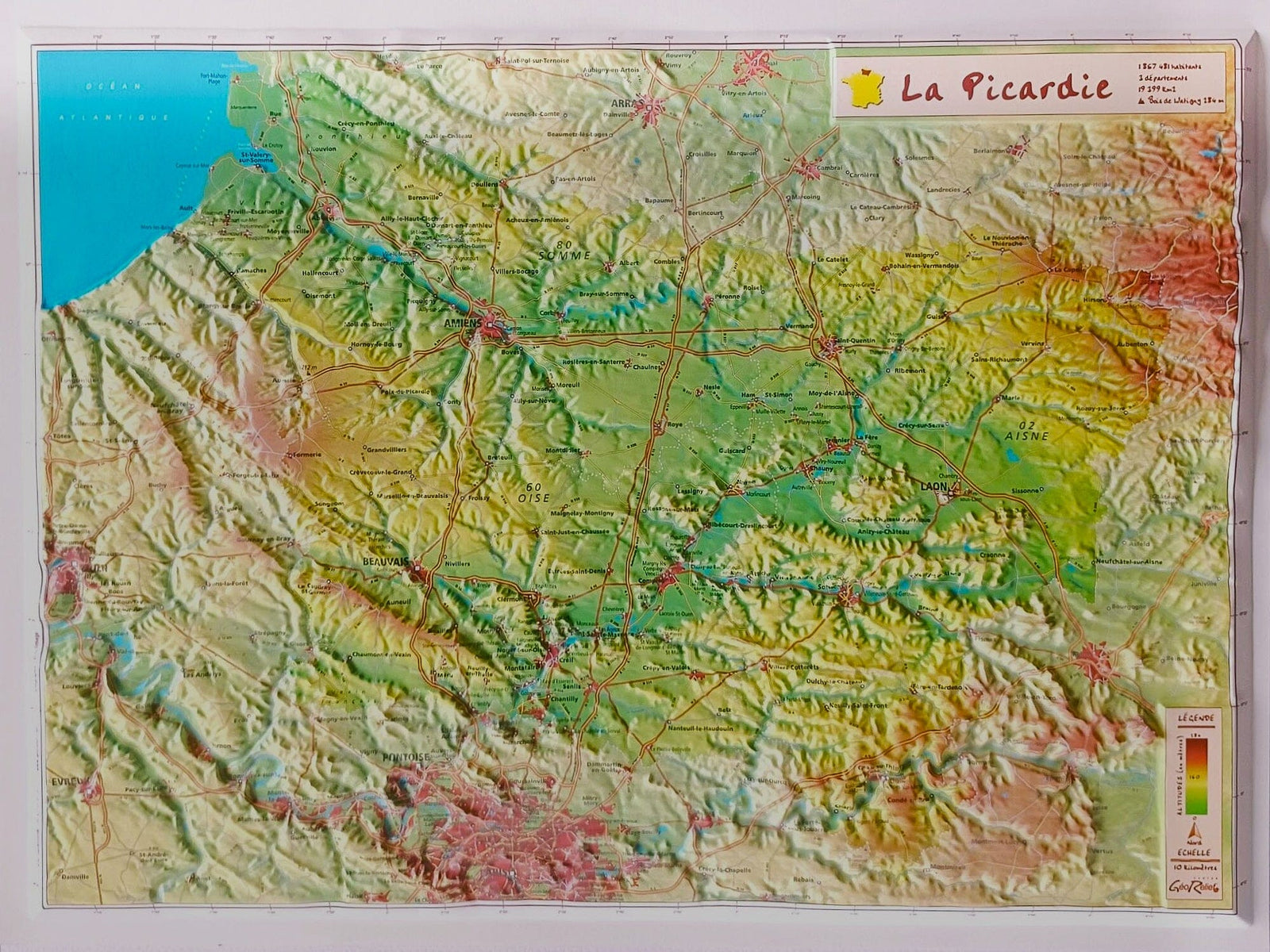 Carte en relief - Picardie - 31 X 42 cm | Relief Editions carte en relief Reliefs Editions
