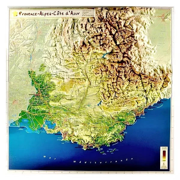 Carte en relief - Provence-Alpes-Côte d'Azur - 42 X 42 cm | Relief Editions carte en relief Reliefs Editions 