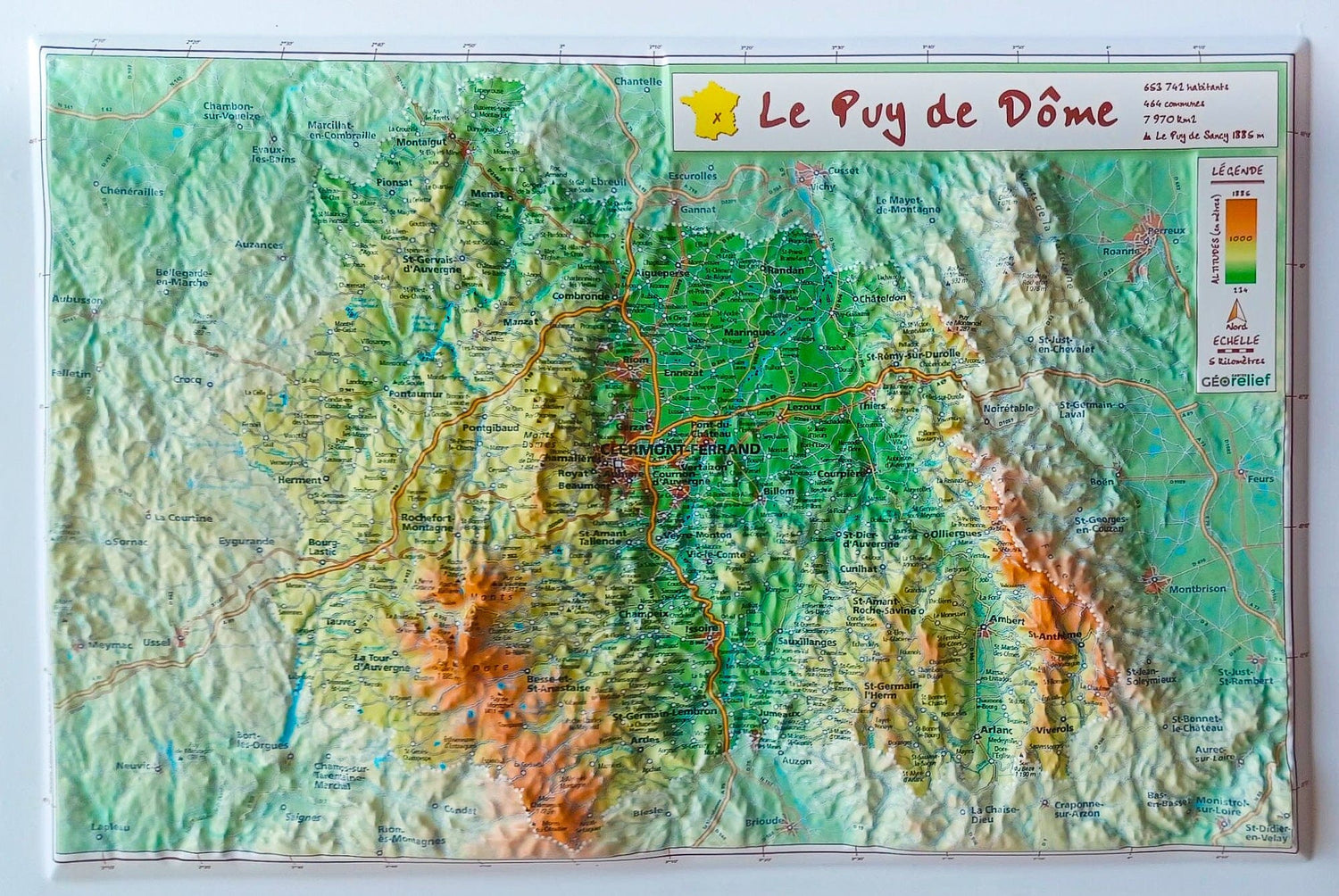 Carte en relief - Puy-de-Dôme - 21 x 31 cm | Relief Editions carte en relief Reliefs Editions