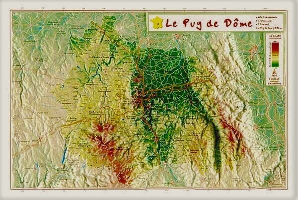 Carte en relief - Puy-de-Dôme - 21 x 31 cm | Relief Editions carte en relief Reliefs Editions 