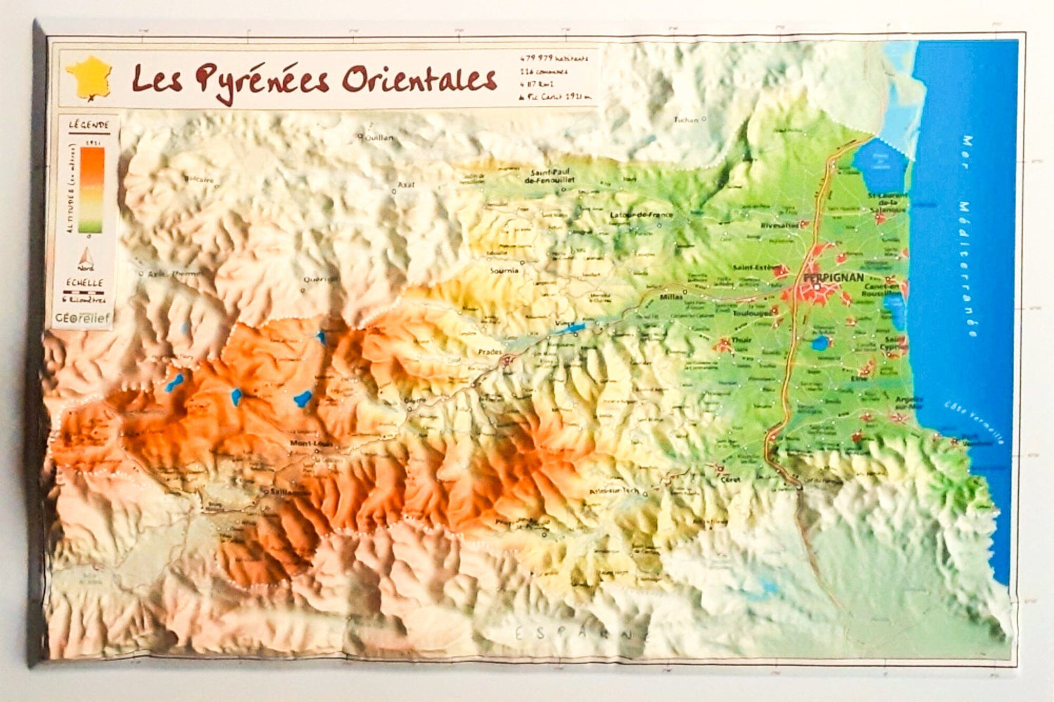 Carte en relief - Pyrénées-Orientales - 21 x 31 cm | Relief Editions carte en relief Reliefs Editions