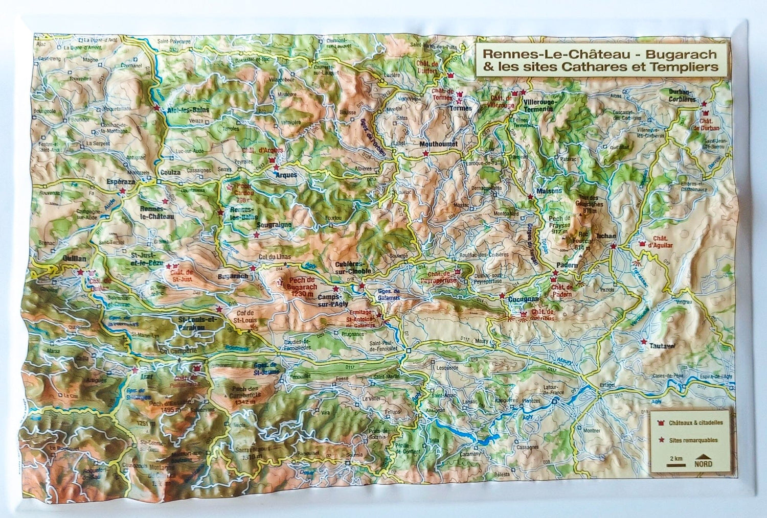 Carte en relief - Rennes-Le-Chateau Bugarach - 21 x 31 cm | Relief Editions carte en relief Reliefs Editions