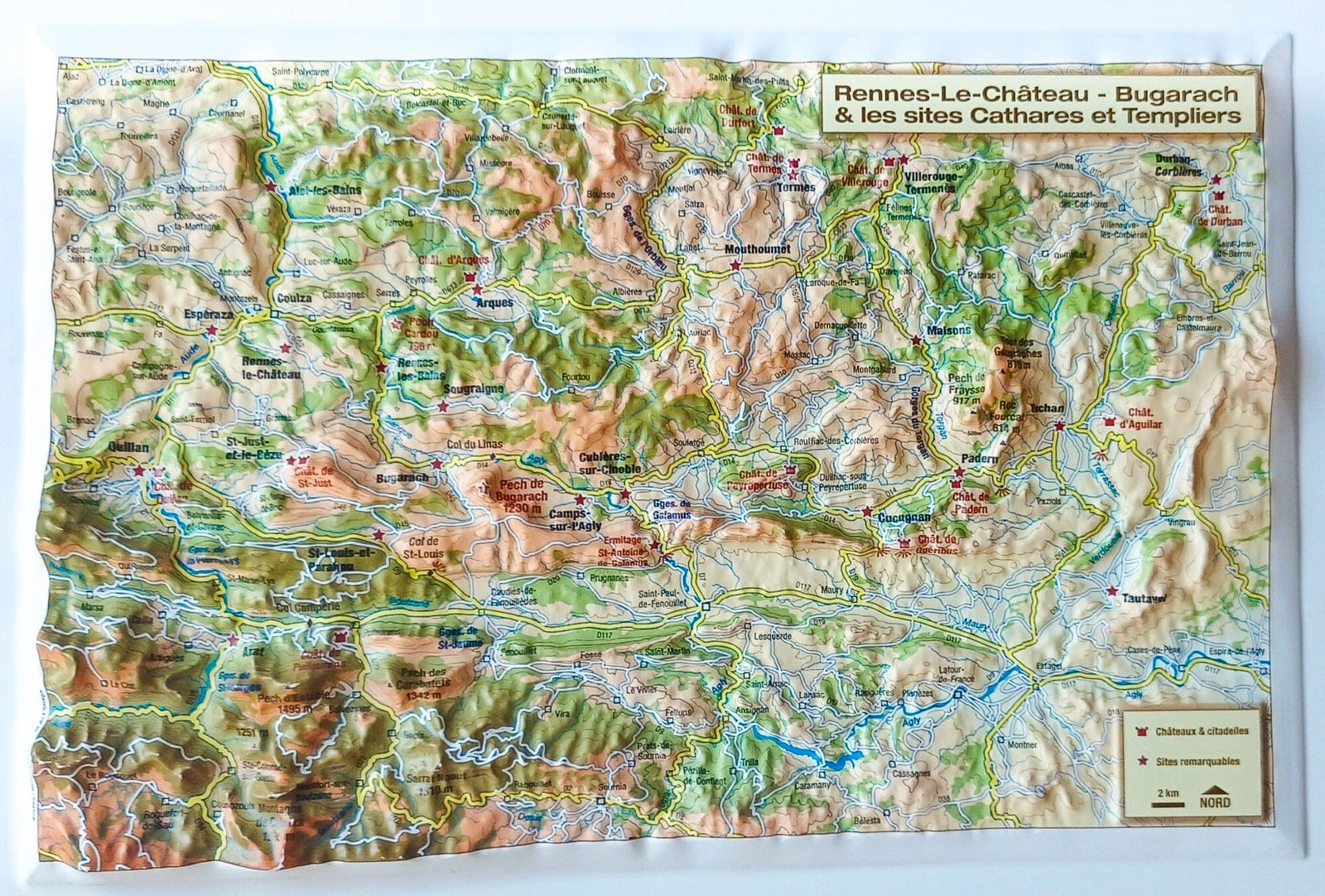 Carte en relief - Rennes-Le-Chateau Bugarach - 21 x 31 cm | Relief Editions carte en relief Reliefs Editions