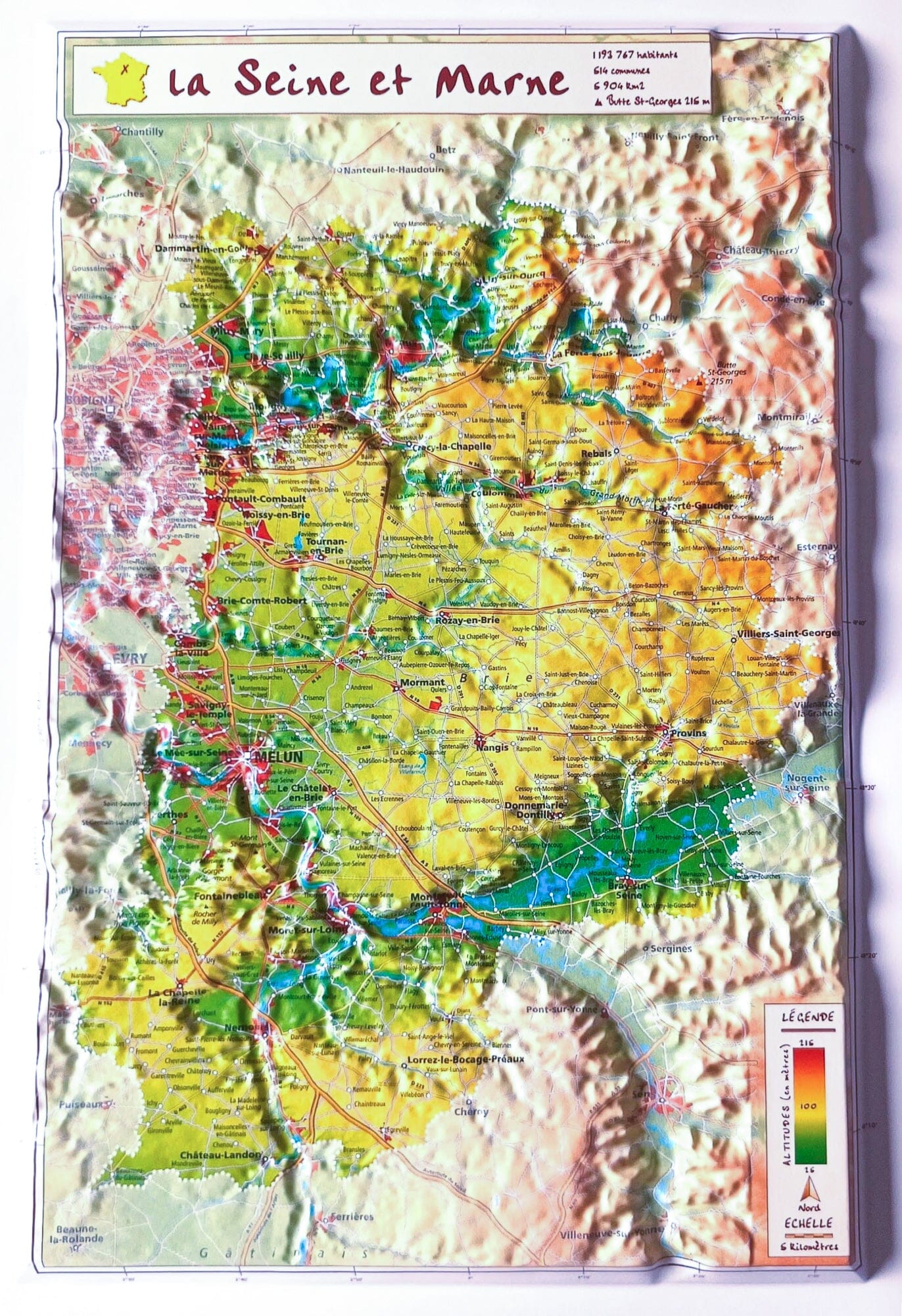 Carte en relief - Seine-et-Marne - 31 X 21 cm | Relief Editions carte en relief Reliefs Editions