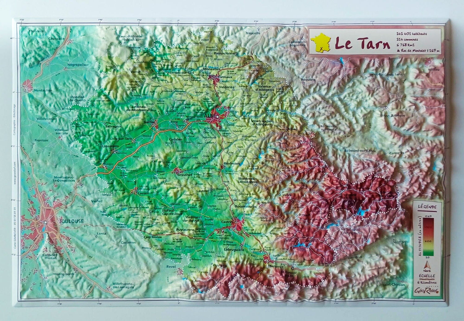 Carte en relief - Tarn - 21 x 31 cm | Relief Editions carte en relief Reliefs Editions