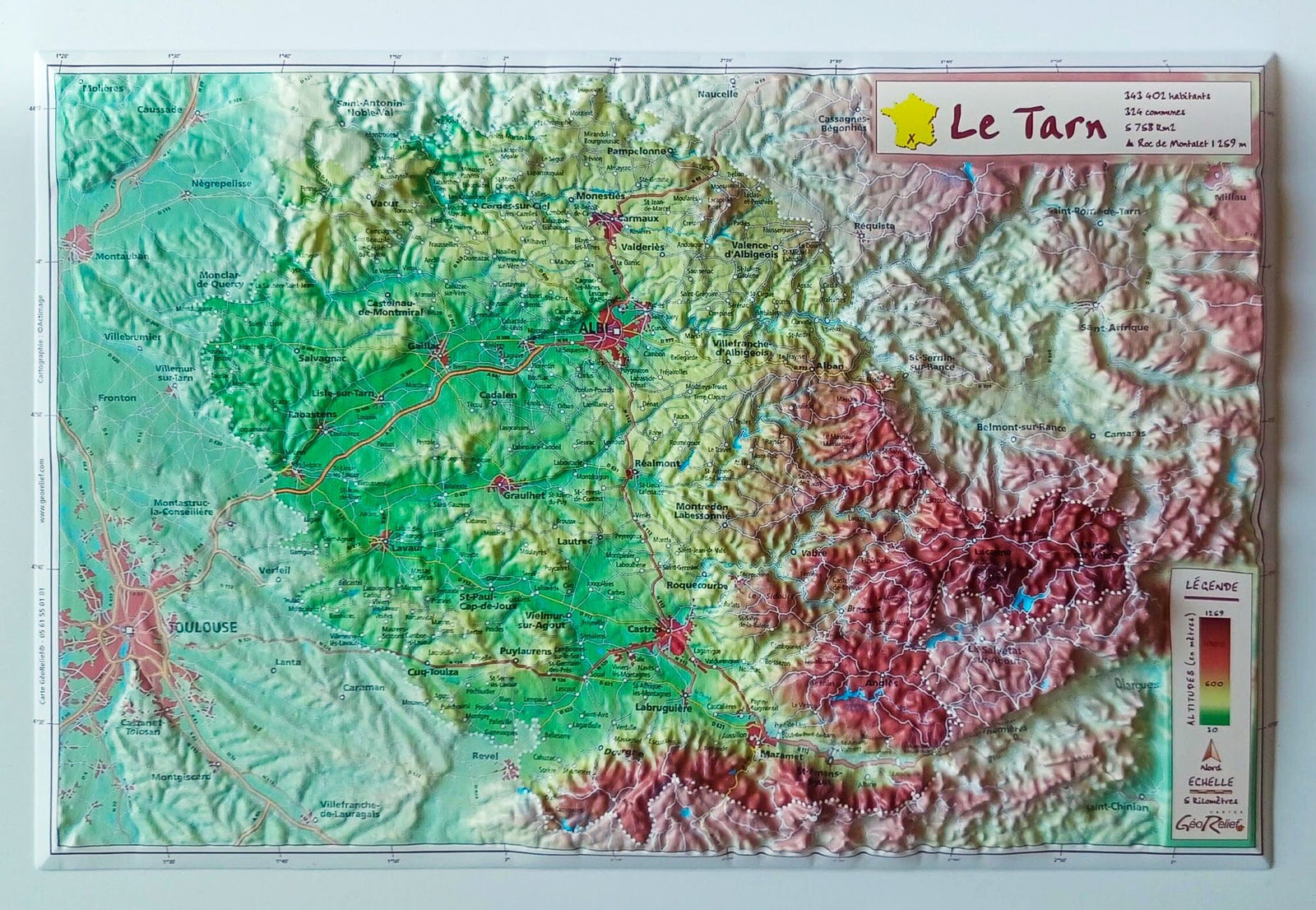 Carte en relief - Tarn - 21 x 31 cm | Relief Editions carte en relief Reliefs Editions