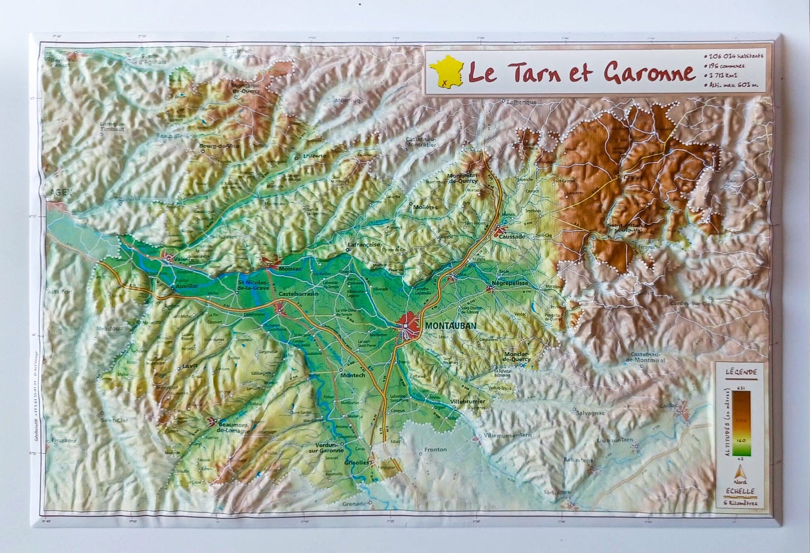 Carte en relief - Tarn-et-Garonne - 21 x 31 cm | Relief Editions carte en relief Reliefs Editions