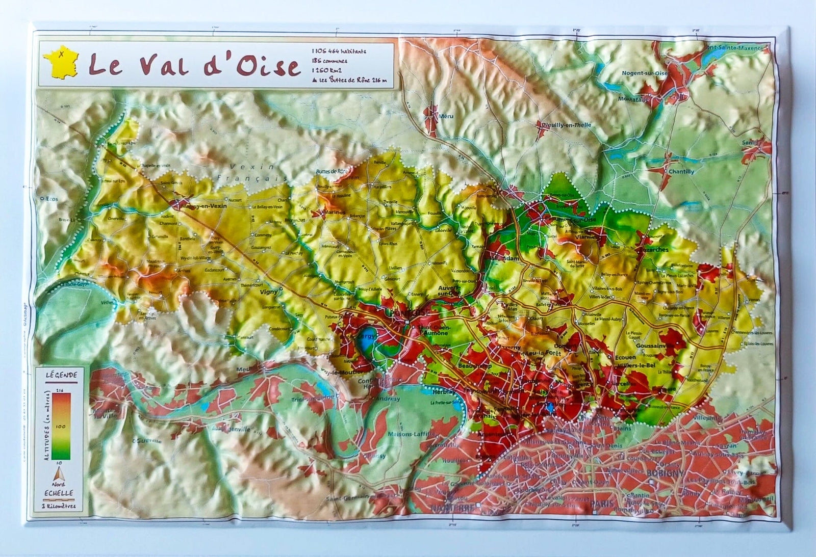Carte en relief - Val d'Oise - 21 x 31 cm | Relief Editions carte en relief Reliefs Editions