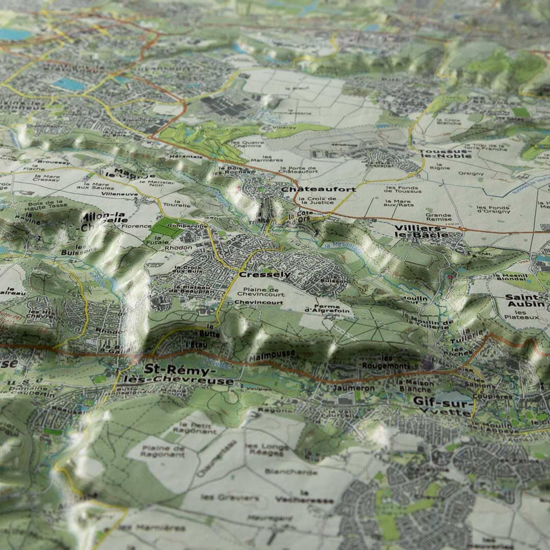 Carte en relief - Vallées de Chevreuse et de la Bièvre - 70 x 50 x 2 cm | Dénivelés Editions carte en relief Dénivelés Editions 