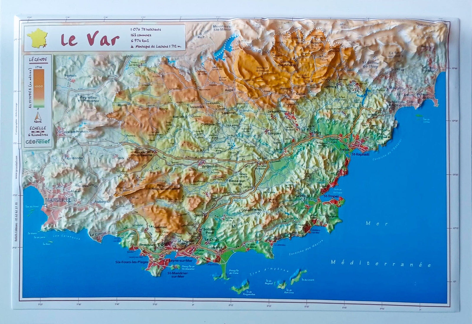 Carte en relief - Var - 21 x 31 cm | Relief Editions carte en relief Reliefs Editions
