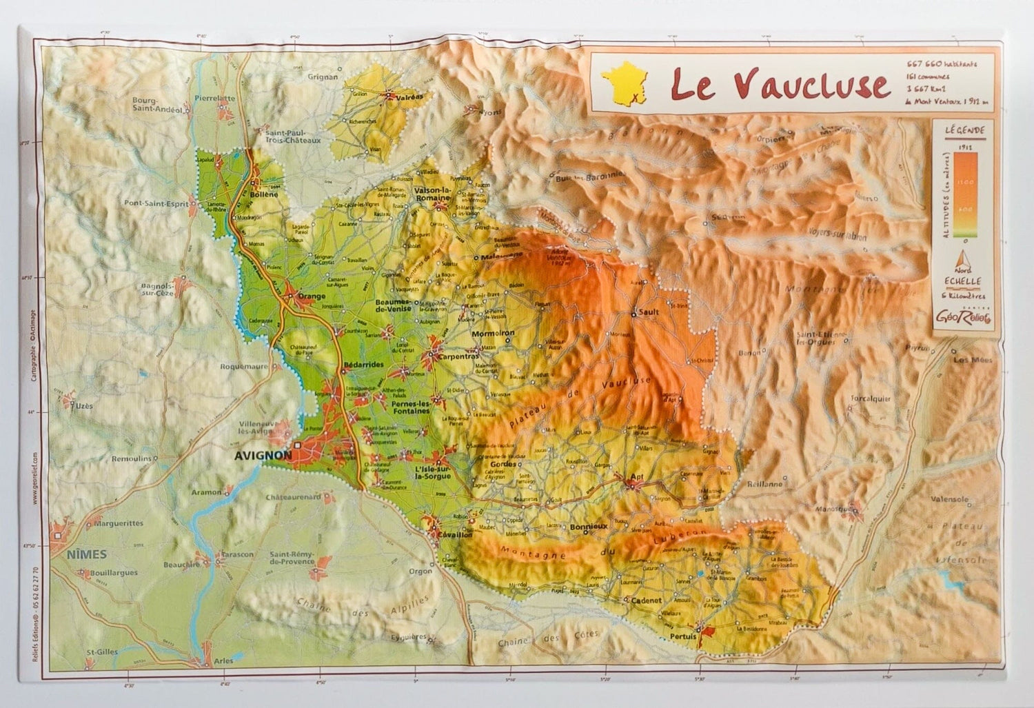 Carte en relief - Vaucluse - 21 x 31 cm | Relief Editions carte en relief Reliefs Editions