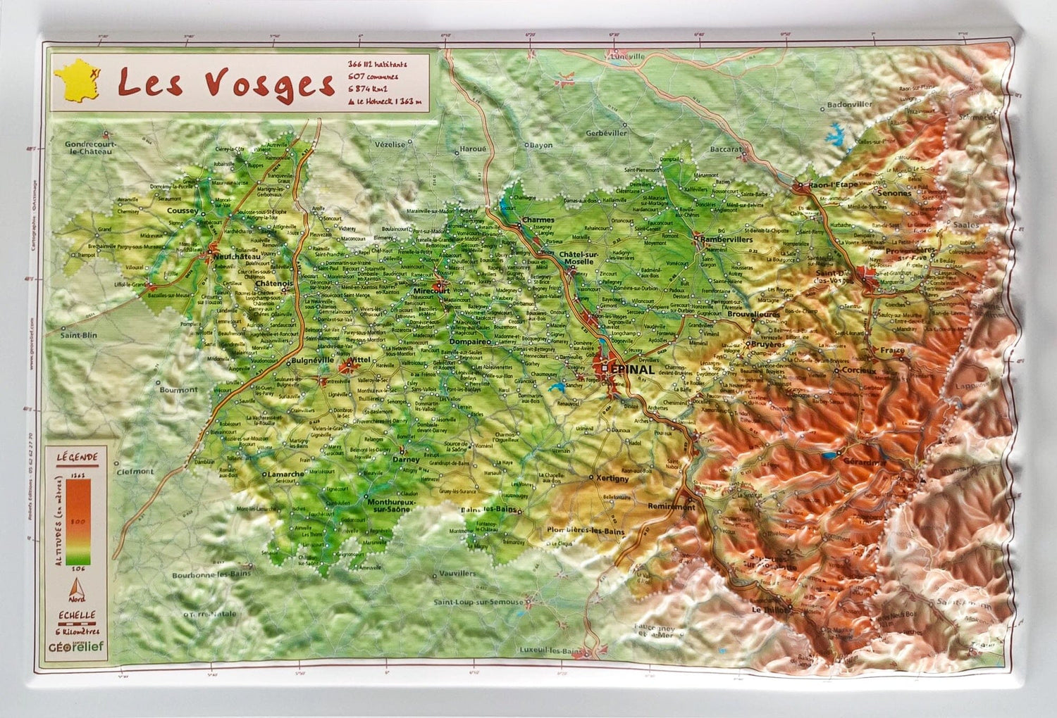 Carte en relief - Vosges - 21 X 31 cm | Relief Editions carte en relief Reliefs Editions