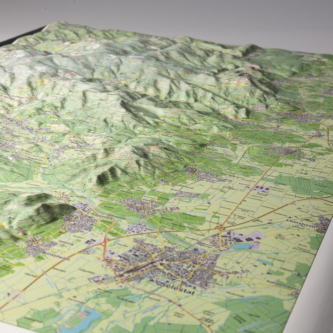 Carte en relief - Vosges : Mont Sainte Odile, Champ du Feu - 50 x 70 cm | Dénivelés Editions carte en relief Dénivelés Editions