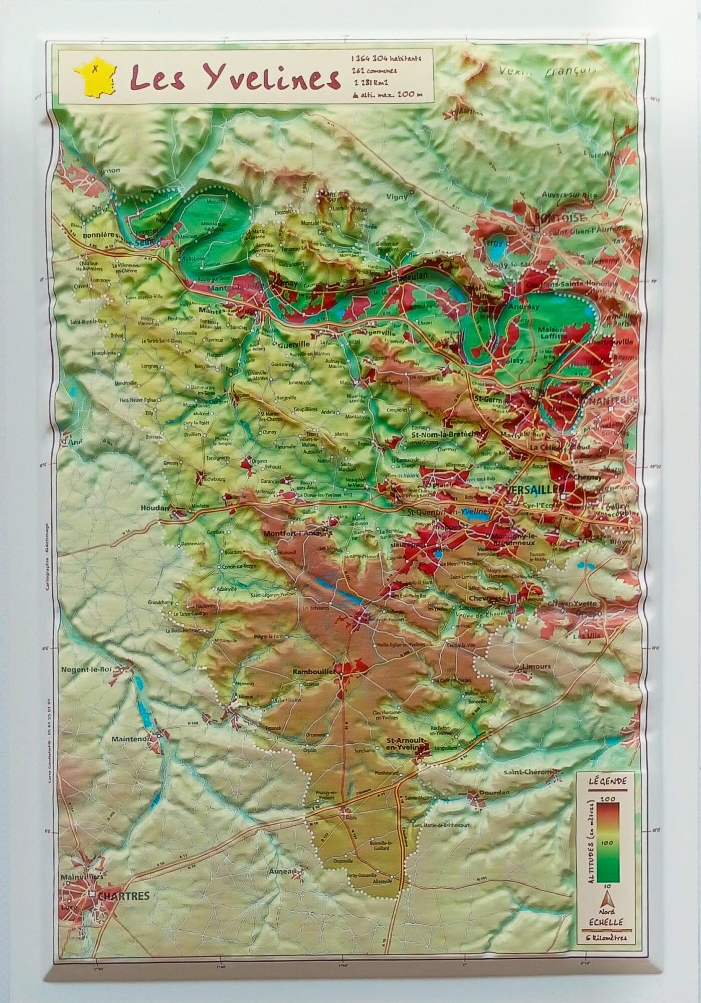 Carte en relief - Yvelines - 31 X 21 cm | Relief Editions carte en relief Reliefs Editions