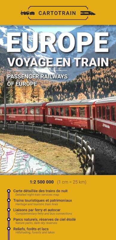 Carte - Europe : Voyage en train | Cartotrain carte routière Cartotrain