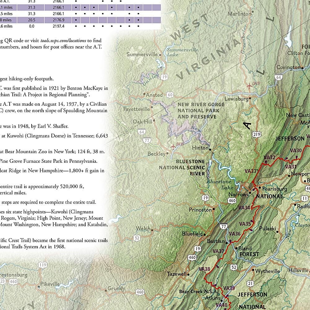 Carte générale - Appalachian Trail | National Geographic carte de randonnée National Geographic 