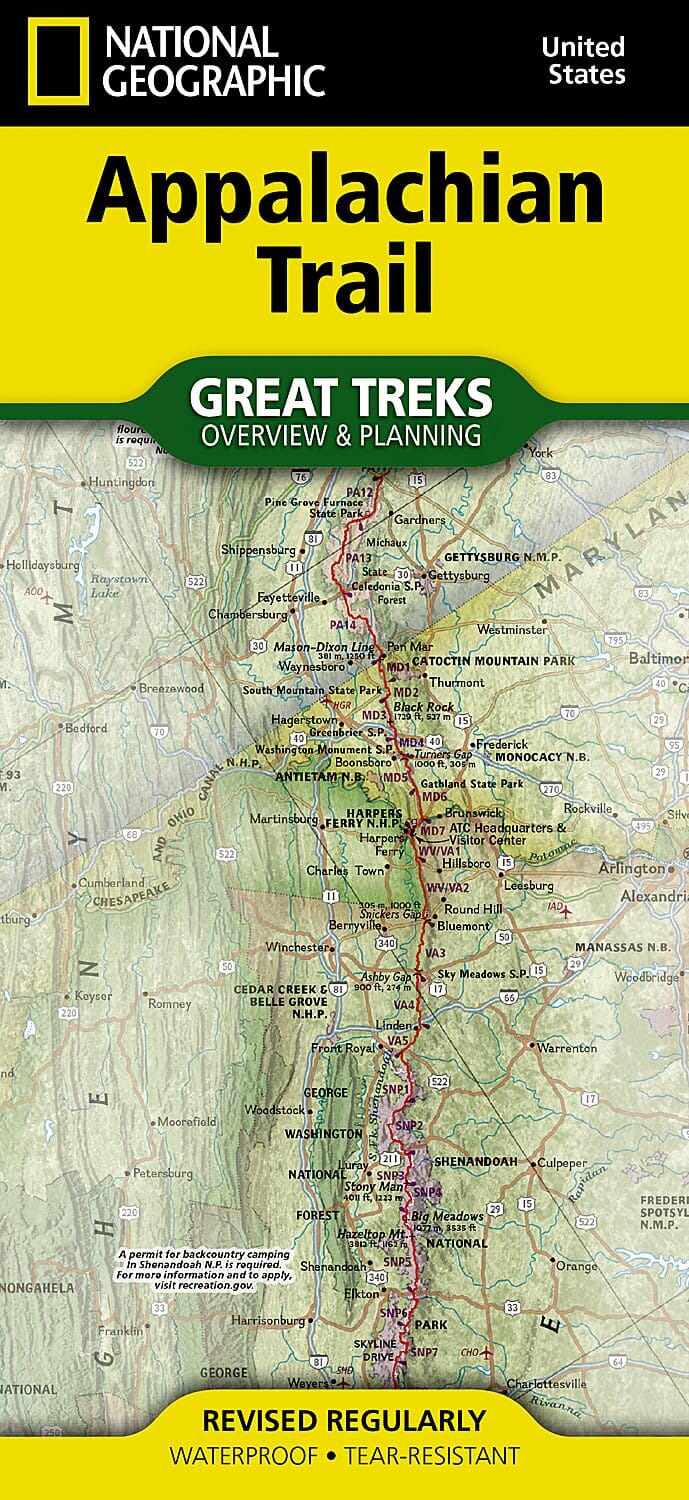 Carte générale - Appalachian Trail | National Geographic carte de randonnée National Geographic 