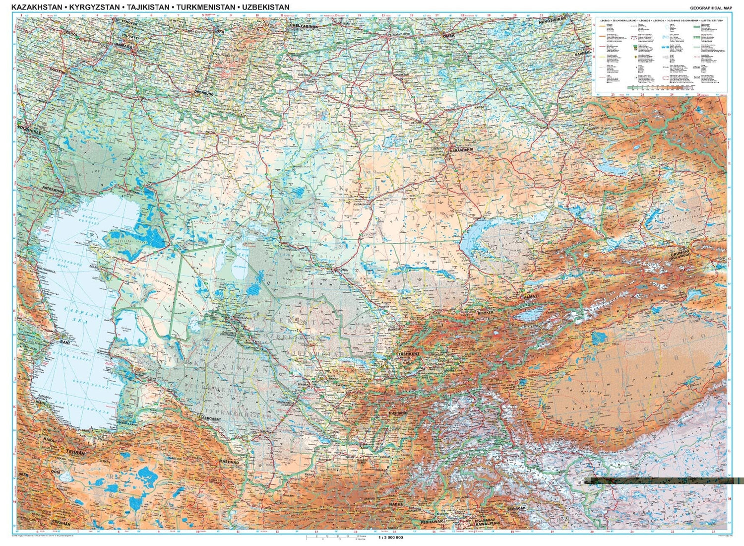 Carte géographique - Kazakhstan, Kyrgyzstan, Tajikistan, Turkmenistan & Ouzbekistan | Gizi Map carte routière Gizi Map