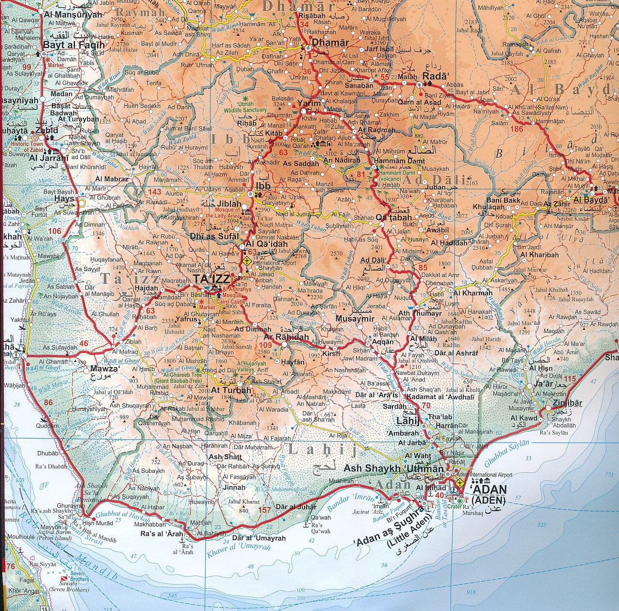 Carte géographique - Yemen, Golfe d'Aden | Gizi Map carte routière Gizi Map