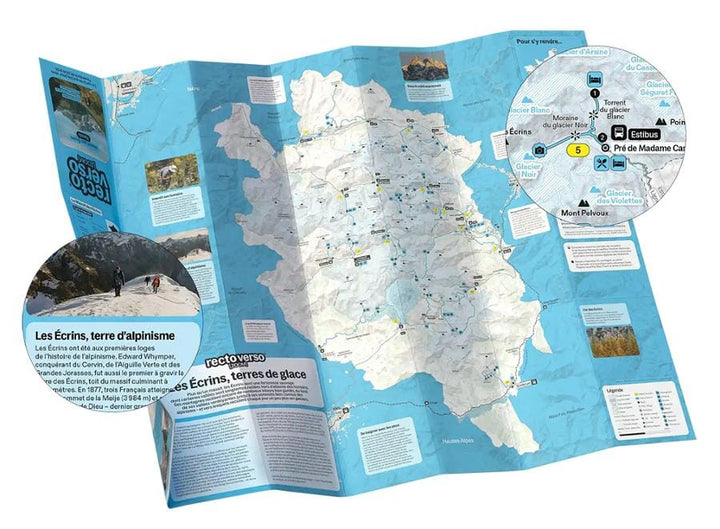 Carte-guide de randonnée - 15 randonnées dans le massif des Écrins | Recto Verso carte de randonnée Recto Verso 