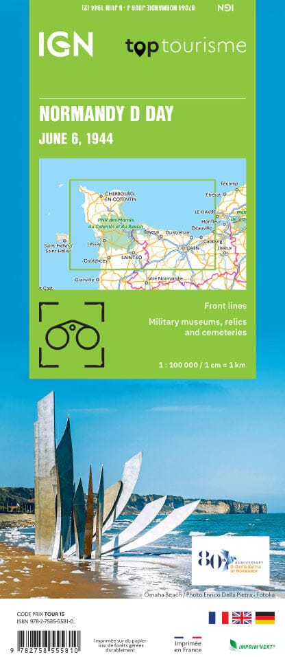 Carte historique - Normandie - Jour J - 6 Juin 1944 | IGN carte routière IGN