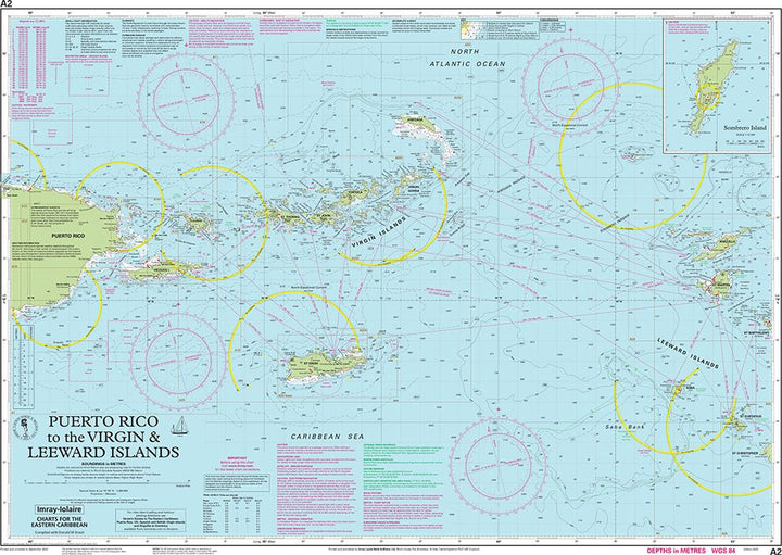 Carte marine A2 - Porto Rico, îles Vierges et îles Sous-le-Vent | Imray - 1:400 000 carte marine Imray