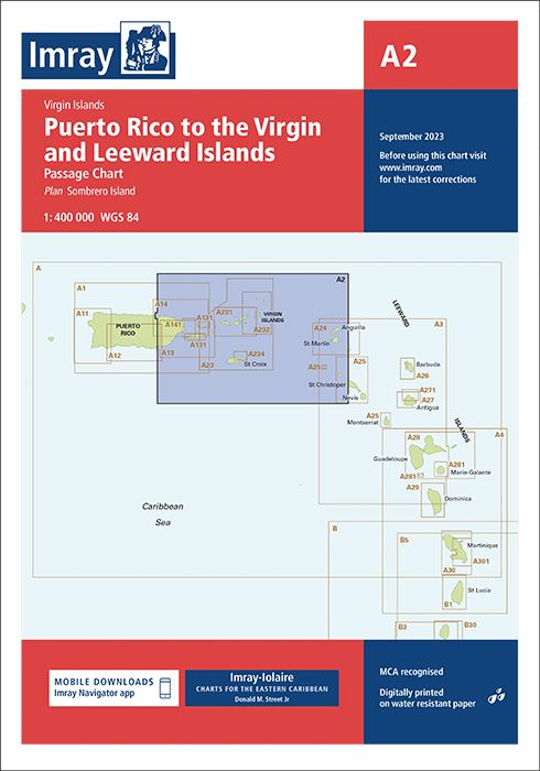 Carte marine A2 - Porto Rico, îles Vierges et îles Sous-le-Vent | Imray - 1:400 000 carte marine Imray