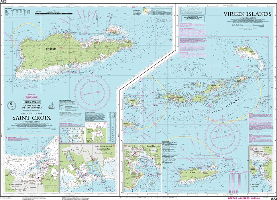 Carte marine A23 - Îles Vierges et Sainte-Croix | Imray - 1:285 000 carte marine Imray