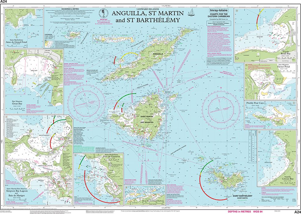 Carte marine A24 - Anguilla, Saint-Martin et Saint-Barthélemy | Imray - 1:100 000 carte marine Imray