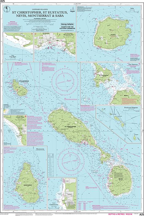 Carte marine A25 - Saint-Eustache, Saint-Kitts, Nevis, Montserrat et Saba | Imray - 1:100 000 carte marine Imray