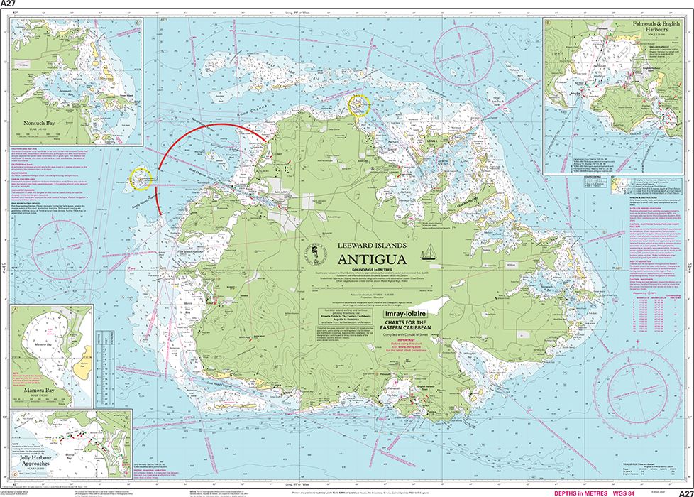 Carte marine A27 - Antigua | Imray - 1:50 000 carte marine Imray