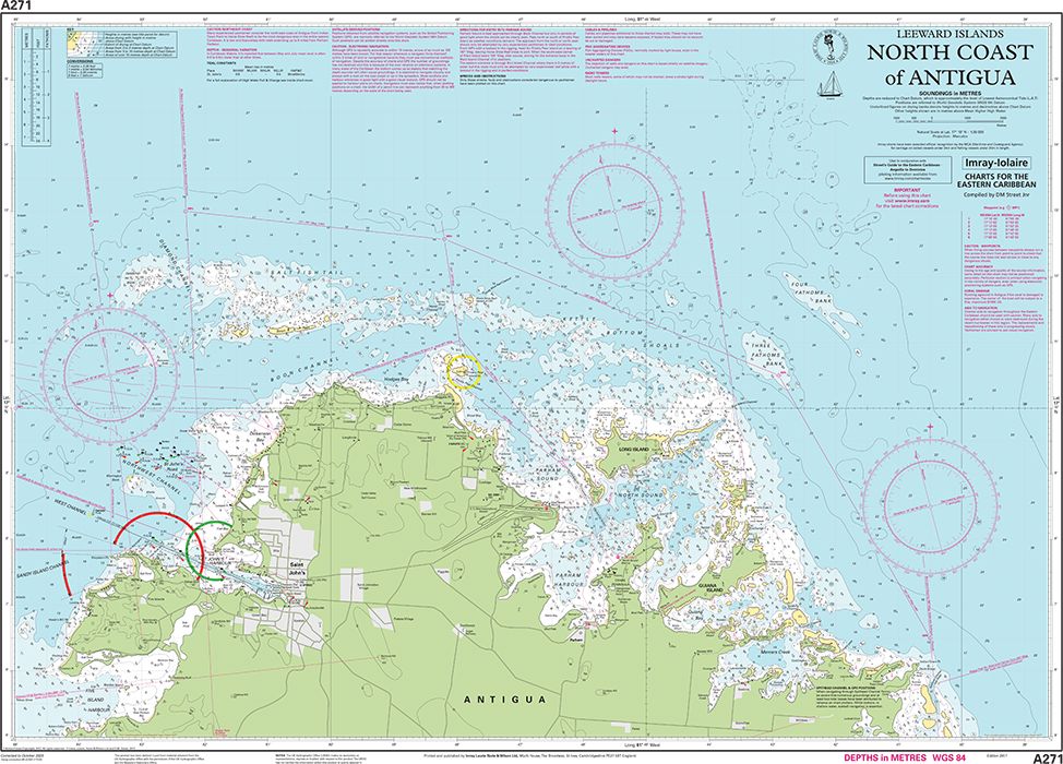 Carte marine A271 - Côte nord d’Antigua | Imray - 1:35 000 carte marine Imray