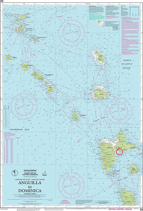 Carte marine A3 - D’Anguilla à la Dominique | Imray - 1:400 000 carte marine Imray
