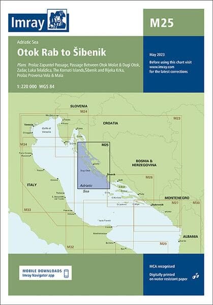 Carte marine Adriatique Imray M25 - Rab à Šibenik (1:220 000) carte marine Imray 