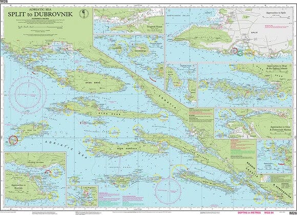 Carte marine Adriatique Imray M26 - De Split à Dubrovnik (1:220 000) carte marine Imray 