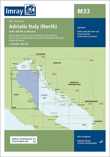 Carte marine Adriatique Italie Nord Imray M33 (1:359 000) carte marine Imray 